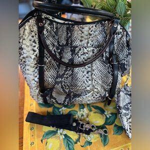 MZ WALLACE Large Nylon Snake Print Tote w/ Leather Handles & Detachable Pouch